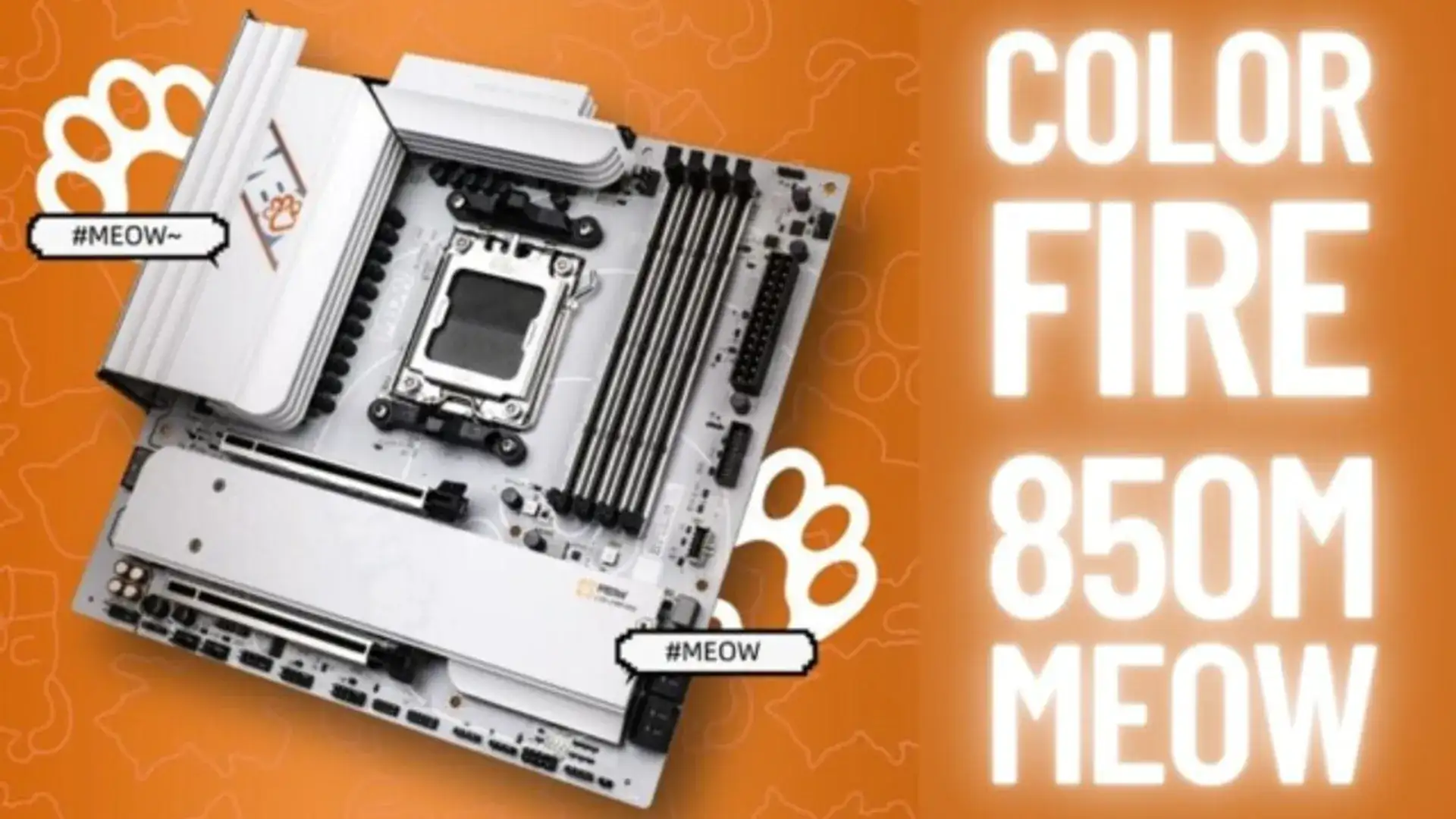 Placa-mãe Colorfire B850M-MEOW com tema felino chega ao mercado global